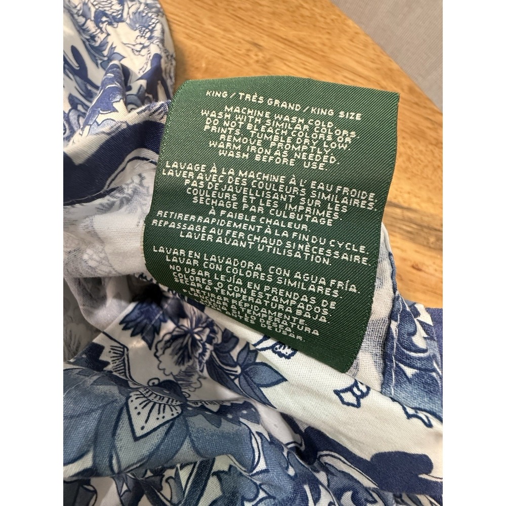 Ralph Lauren 2 King Pillowcases Shams Bird Blue Porcelain Tamarind Chinoiserie - Picture 3 of 10